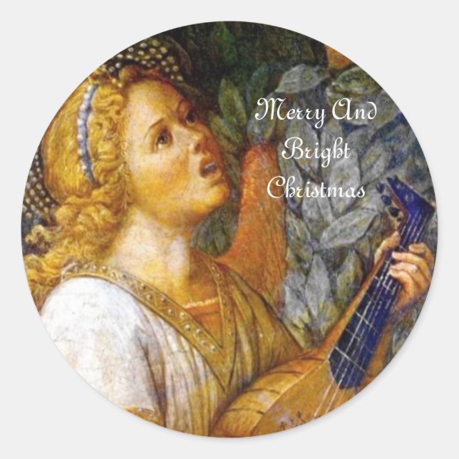 SINGCHRISTMAS ANGEL MAKING MUSIC RUNDER AUFKLEBER (Vorderseite)