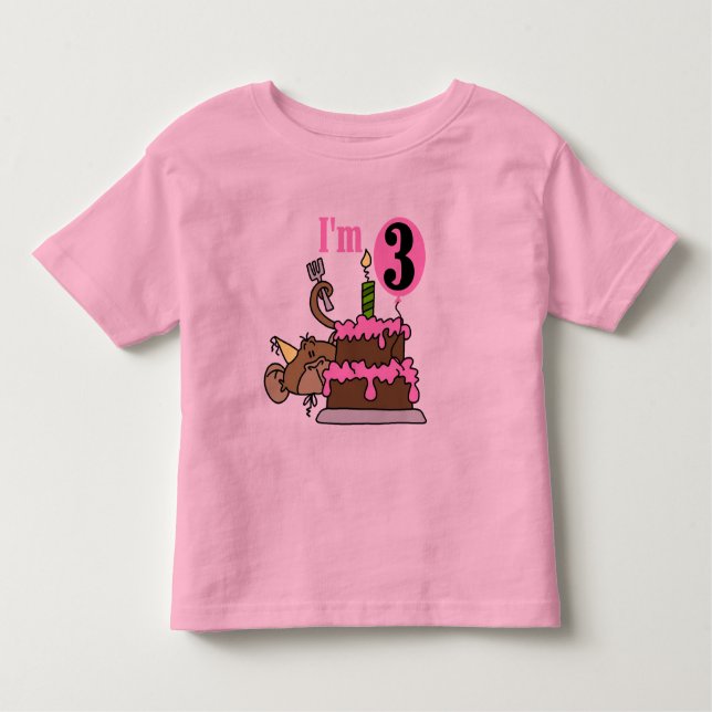 Singe avec Gâteau 3ème Anniversaire T-shirts et ca (Devant)