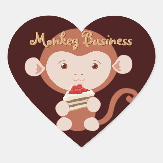 Singe avec Stickers Coeur en tranche de gâteau (Devant)