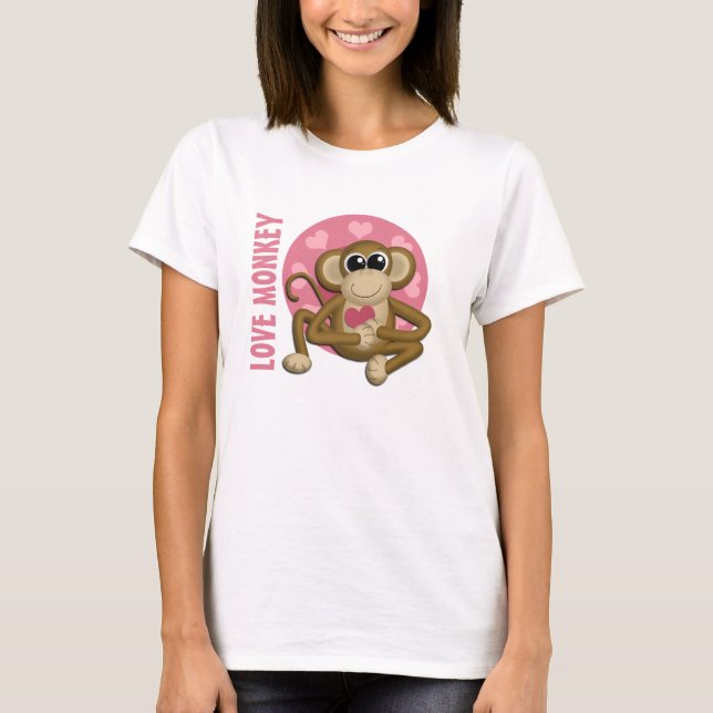 Singe d'amour - singe mignon avec le T-shirt rose (Devant)