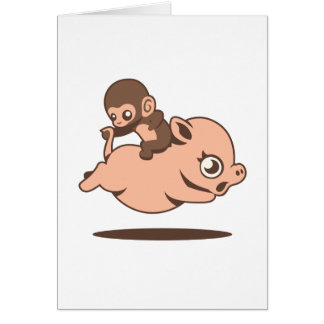 Singe de bébé (allant à reculons sur un porc)