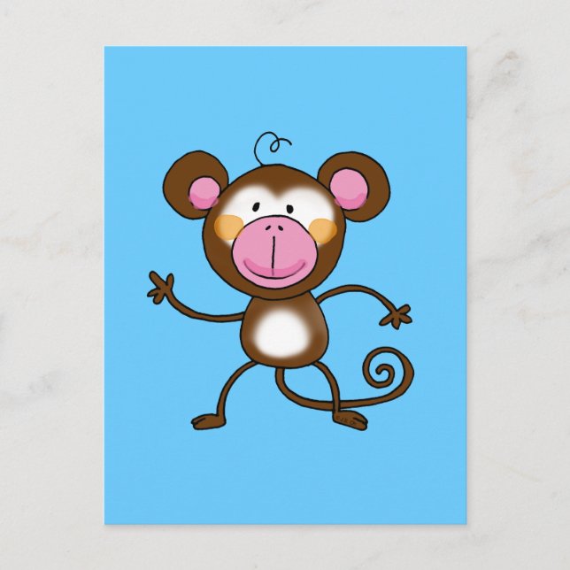 Singe de dessin mignon sur carte postale bleue (Devant)
