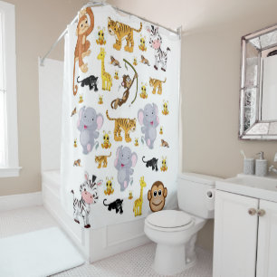 Singe des éléphants du rideau de douche
