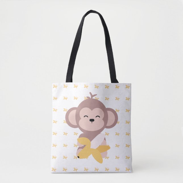 Singe mignon de Kawaii avec le sac fourre-tout à (Devant)