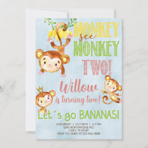 Singe voir singe deux invitation d'anniversaire fi