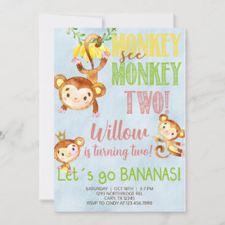Singe voir singe deux invitation d'anniversaire fi