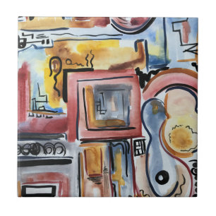 Singen in der Küche - Abstrakte Aquarell-Kunst Fliese