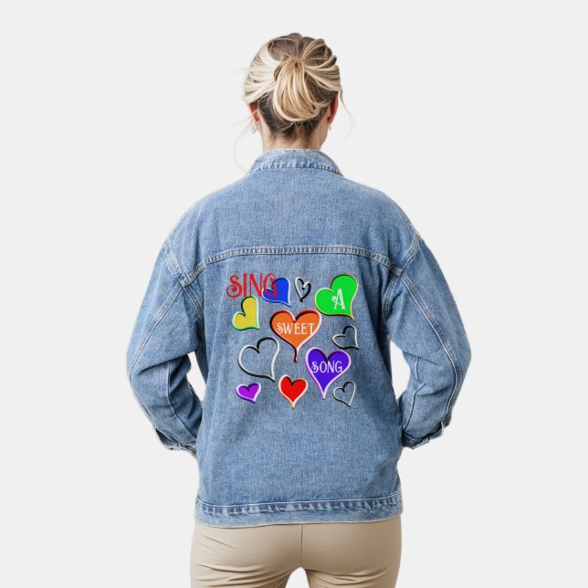 Singen Sie ein Lied farbenfrohe Herzen Red Orange  Jeansjacke (Modell)