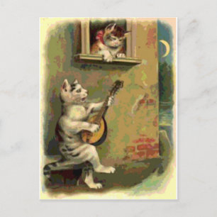 Singende Katze, im Vintage-Stil Postkarte