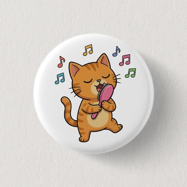 Singende Katze mit Haarbürsten-Knopf Button (Vorderseite)