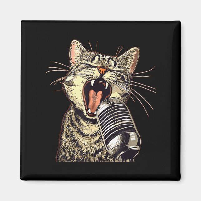 Singende Katze mit Karaoke-Mikrofon-Kostüm  Magnet (Vorne)