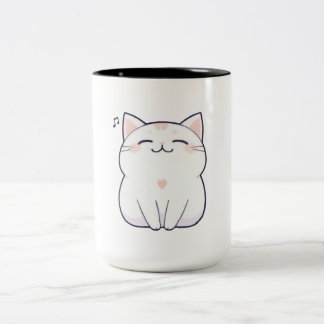 Singende Katze mit Musiknoten Kawaii Design Zweifarbige Tasse