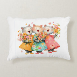 Singende Katzen mit Blumensträußen Dekokissen
