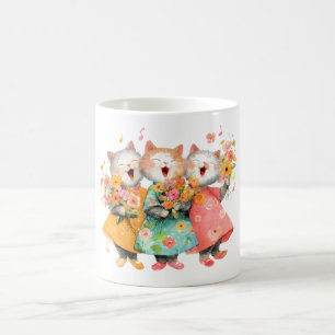 Singende Katzen mit Blumensträußen Kaffeetasse