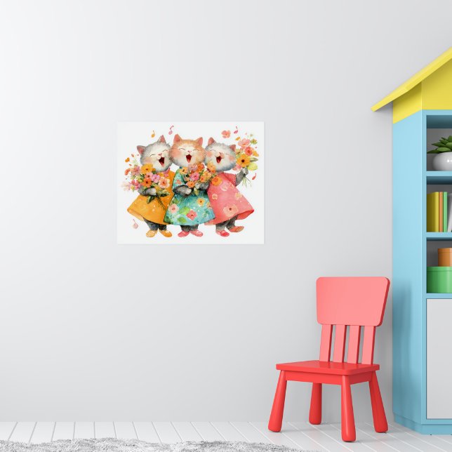 Singende Katzen mit Blumensträußen Poster (Kinderzimmer 1)