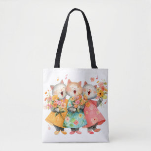 Singende Katzen mit Blumensträußen Tasche