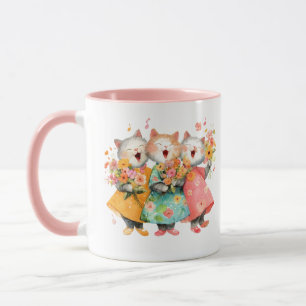 Singende Katzen mit Blumensträußen Tasse