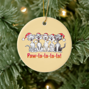 Singende Weihnachtskatzen mit Santa-Hüten Keramik Ornament