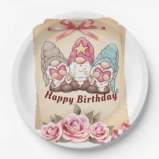 Singender Gnom Geburtstag  Pappteller (Vorderseite)