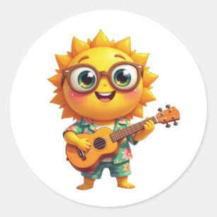 Singender Sonnenschein Runder Aufkleber
