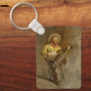 Singender spanischer Cowboy mit Banjo spielendem T Schlüsselanhänger