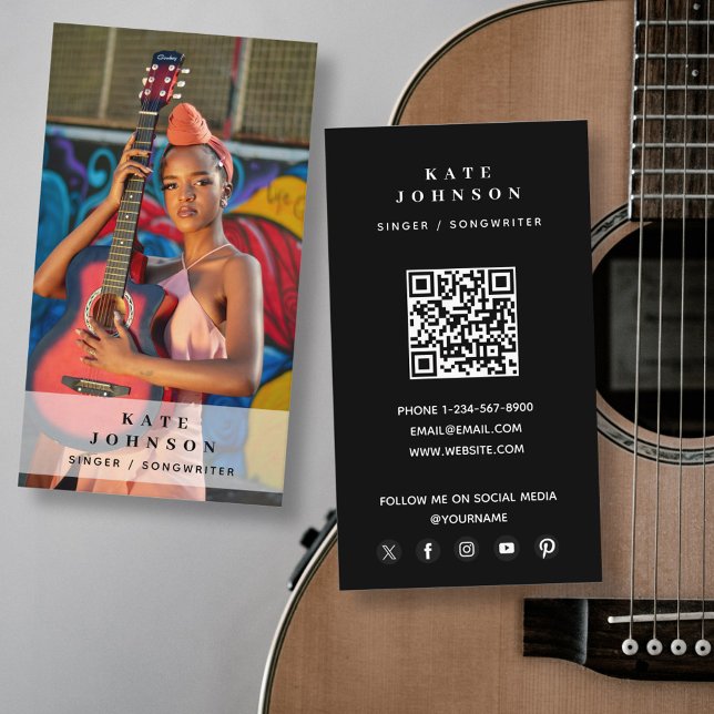 Singer Musician Photo Modern Musical Visitenkarte (Singer Musician Photo Modern Musical Business Card)