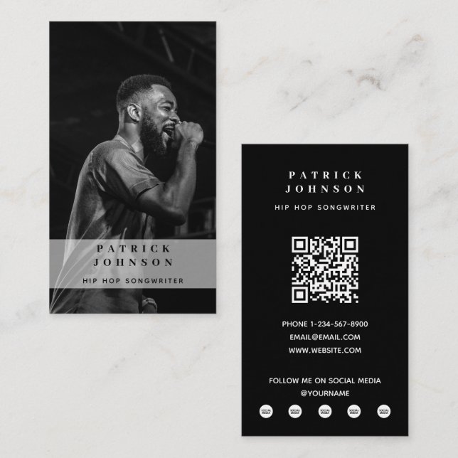Singer Musician Songwriter Foto Hip Hop QR Code Visitenkarte (Vorne/Hinten)