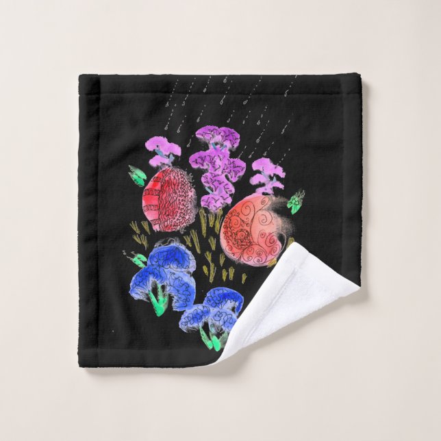 Singin' In the Rain Flowers on Black Arrière - pla (Gant de toilette)