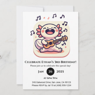 Singing Axolotl with Ukulele Birthday Einladung