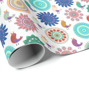 Singing Bird und Mandala Folk Art Pattern Geschenkpapier
