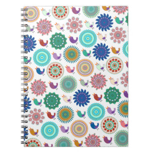 Singing Bird und Mandala Folk Art Pattern Notizblock
