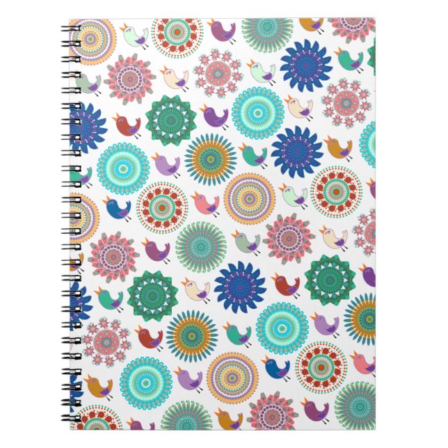 Singing Bird und Mandala Folk Art Pattern Notizblock (Vorderseite)