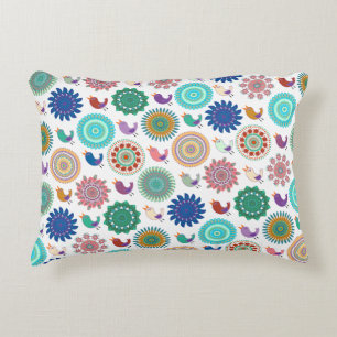 Singing Bird und Mandala Niedliches Folk Art Muste Dekokissen