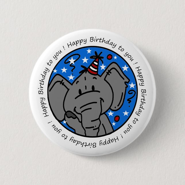 Singing Elephant Birthday Button (Vorderseite)
