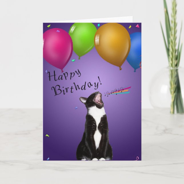 Singing Kitty Birthday Card Karte (Vorderseite)