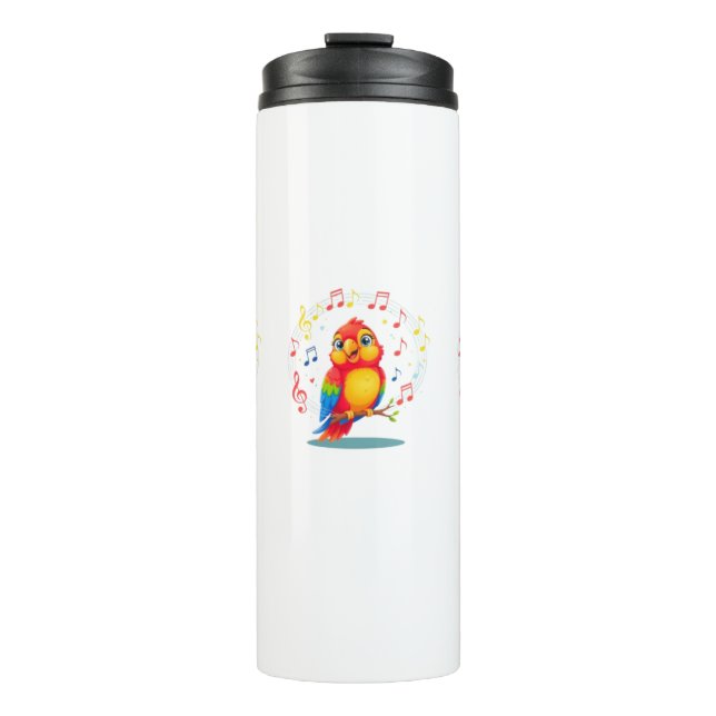 **Singing Parrot – Cute Parrot Singing Illustratio Thermosbecher (Vorderseite)