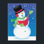 Singing Snowman Christmas Carol Music Postcard Feiertagspostkarte<br><div class="desc">Singing snowman is performing Christmas carols into the night. Snow and musical notes fall gently in the Christmas postcard.</div>