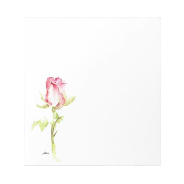 Single Aquarellfarbe Rosa Rote Rose Handbemalt Notizblock (Vorderseite)