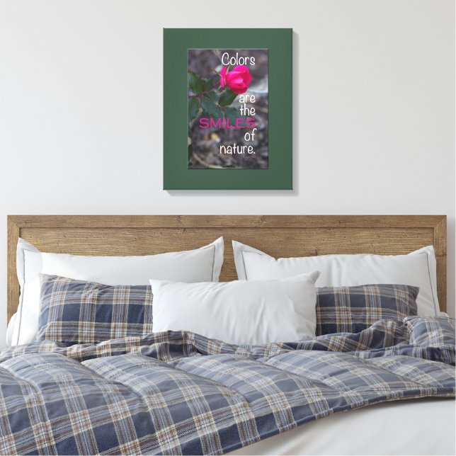 Single Bending rosa Rose Fotografie, grüne Grenze Leinwanddruck (Insitu (Schlafzimmer))