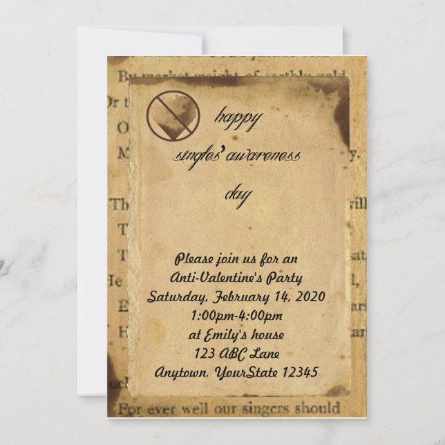 Single Bewusstsein Anti-Valentin-Party Einladung (Vorderseite)