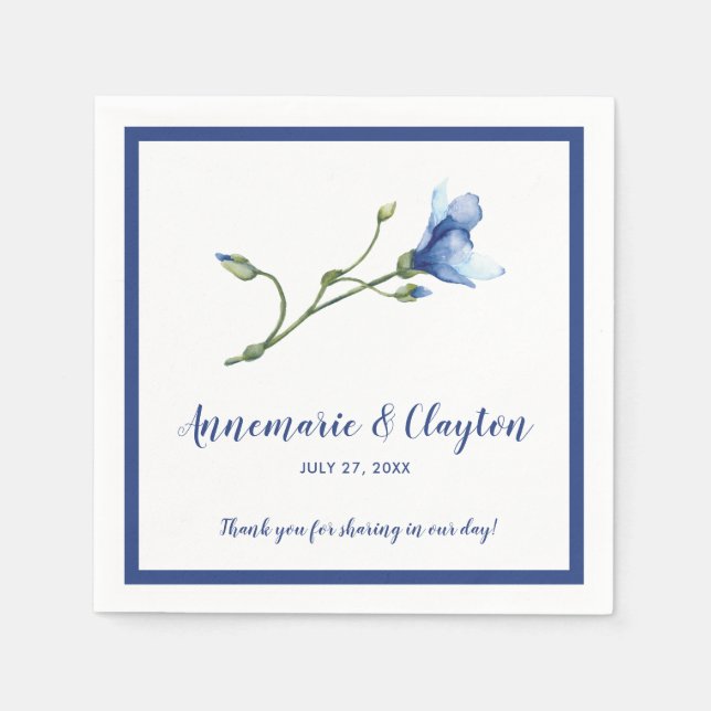 Single Blue Watercolor Blume Empfang | Serviette (Vorderseite)