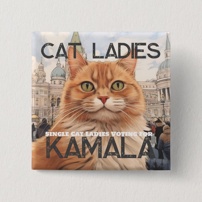 Single Cat Lady für Kamala Button (Vorderseite)