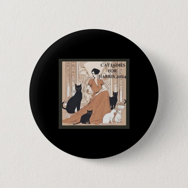 Single Cat Ladys for Kamala 2024 Button (Vorderseite)