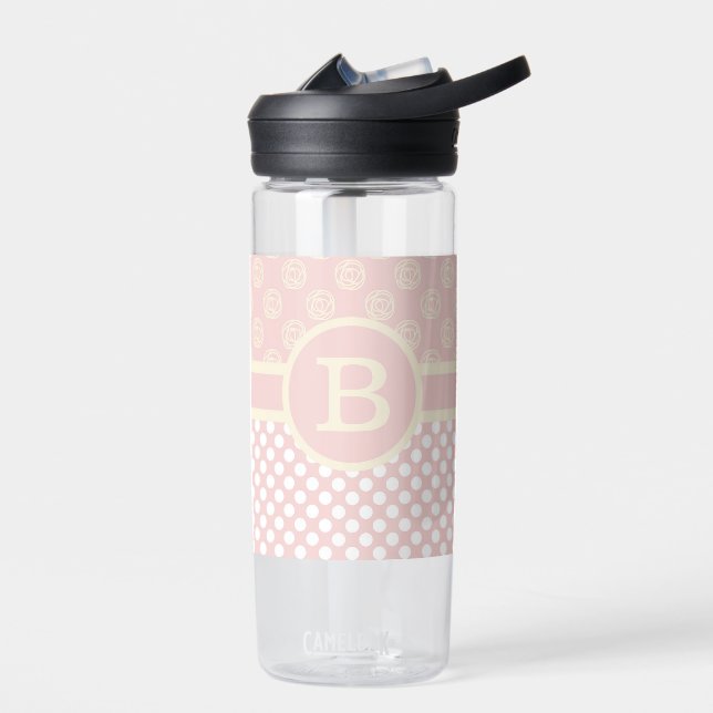 Single Custom Monogram Polka Dot und Rose Trinkflasche (Links)