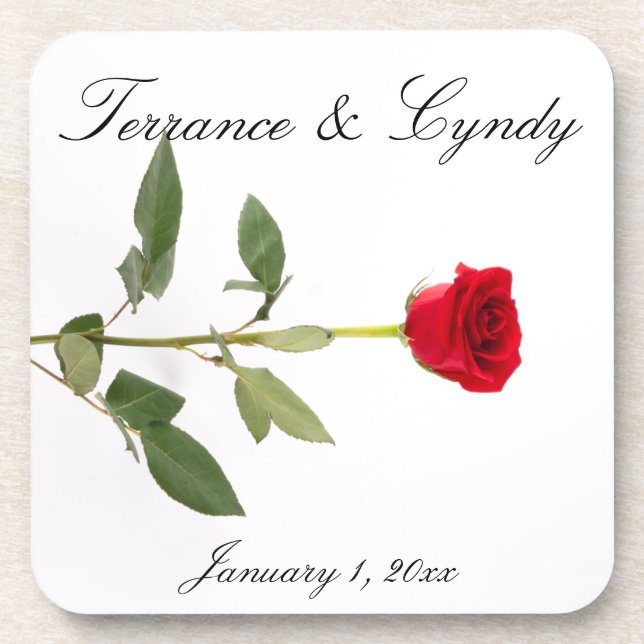 Single Elegant Rote Rose Getränkeuntersetzer (Vorderseite)