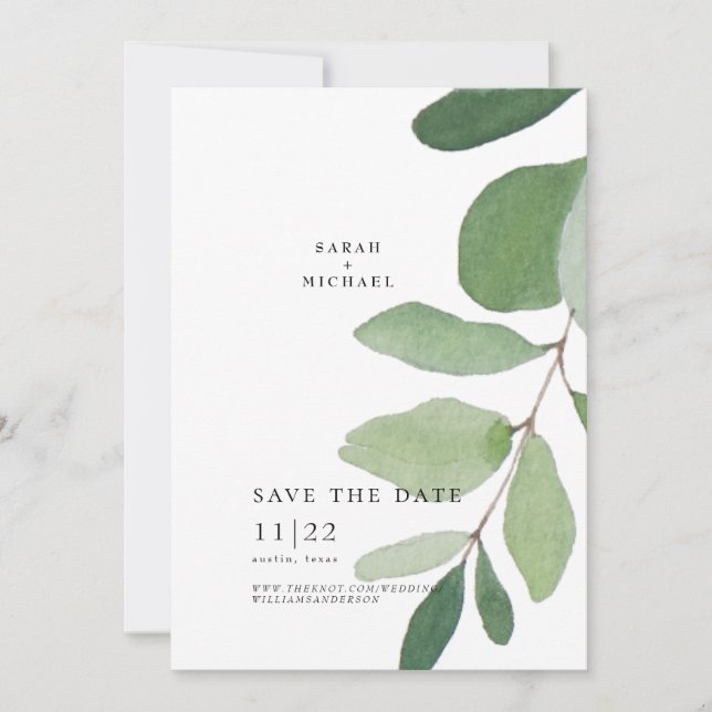 Single Eucalyptus Stem Einfach Save the Date (Vorderseite)
