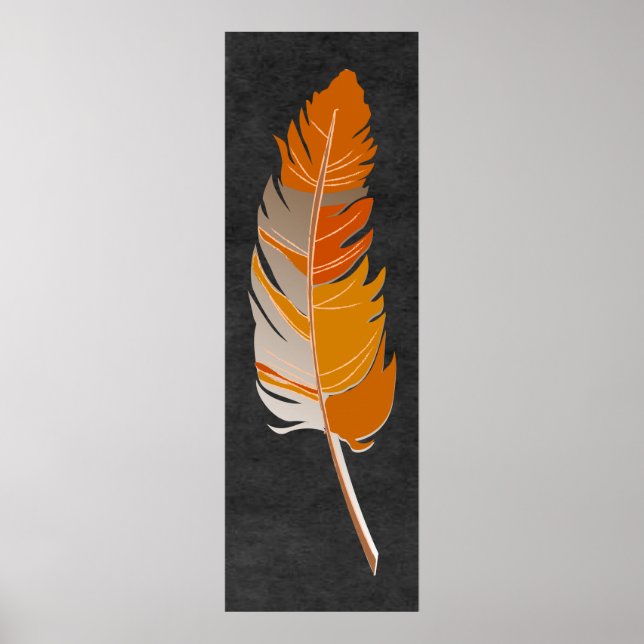 Single Feather - Rustikales Orange auf Kopftafel Poster (Vorne)