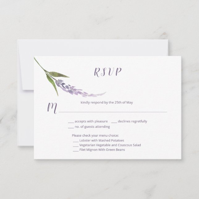 Single Floral Stem Lila Lavendel | RSVP Karte (Vorderseite)