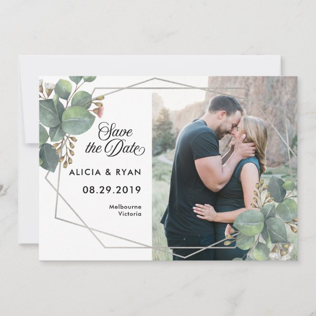 Single Foto Eukalyptus Geoframe Save the Date (Vorderseite)
