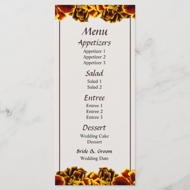 Single French Marigold Menu Menükarte (Vorderseite)